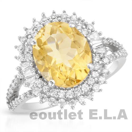4.45ct GENUINE CITRINE N CZ CLUSTER SILVER RING-size 7.5